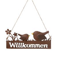 Schild Willkommen rostfarben 73866 Metall Vögel 24,5x11cm zzgl. Schnur
