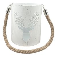 Windlicht Hjort weiss 51187 9x9x11cm Metall Hirschmotiv