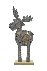 Dekofigur Elch mit LED grau 2x CR2032 83506 20x6x46cm Filz auf Holzsockel